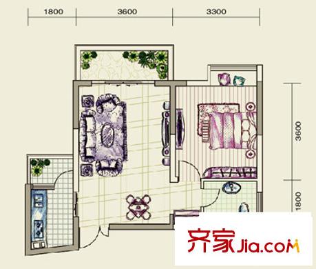 尚源印象戶型圖N1型7號-02 1室2廳1衛(wèi)1廚