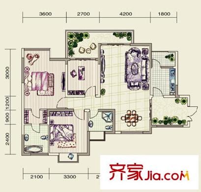 尚源印象戶型圖K4型9號-02 3室2廳2衛(wèi)1廚