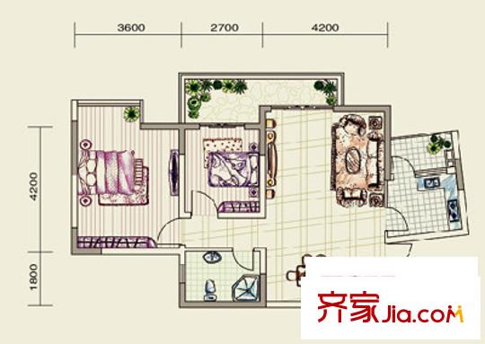 尚源印象戶型圖M型6號-03 2室2廳1衛(wèi)1廚