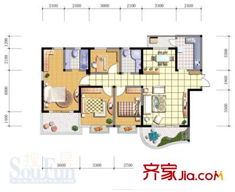 渝中名郡戶型圖戶型圖6 4室2廳2衛(wèi)1廚