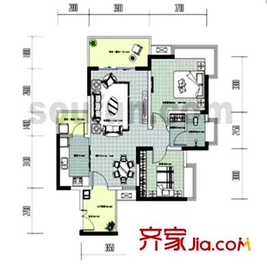 鵬潤藍海戶型圖C-2/3-A（已售完） 2室2廳1衛(wèi)1廚