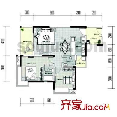 鵬潤藍海戶型圖C-2/3-C（已售完） 2室2廳2衛(wèi)1廚