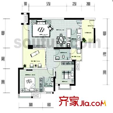 鵬潤藍海戶型圖C-4/5-B（已售完） 2室2廳2衛(wèi)1廚