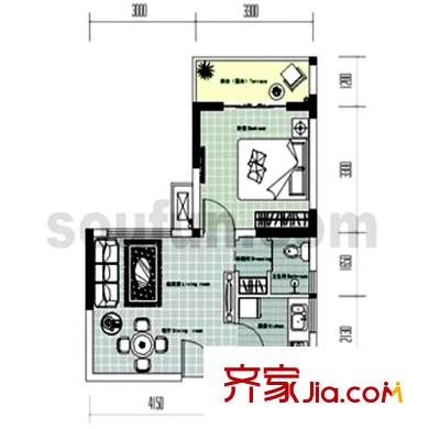 鵬潤藍海戶型圖C-1-A（已售完） 1室1廳1衛(wèi)1廚