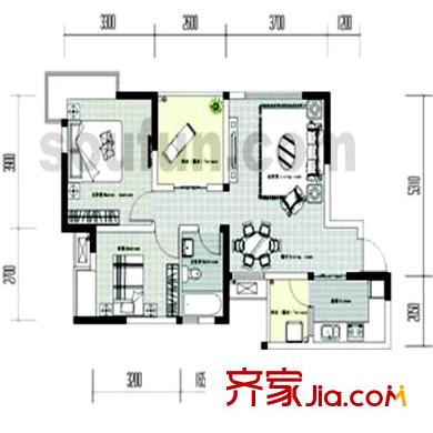 鵬潤藍海戶型圖C-1-B（已售完） 2室2廳1衛(wèi)1廚