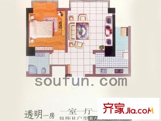 萬友康年國(guó)際公寓戶型圖戶型圖3 1室1廳1衛(wèi)