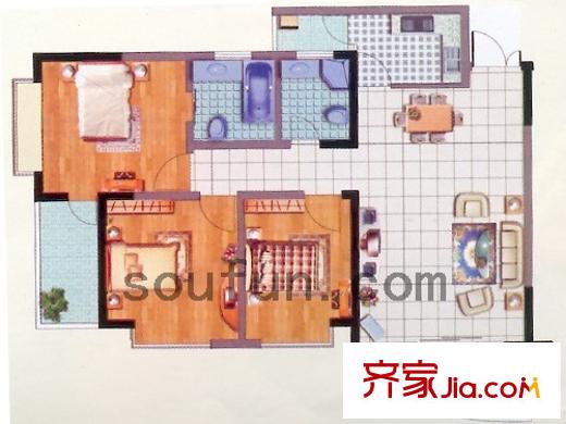 萬友康年國際公寓戶型圖戶型圖2 3室2廳2衛(wèi)