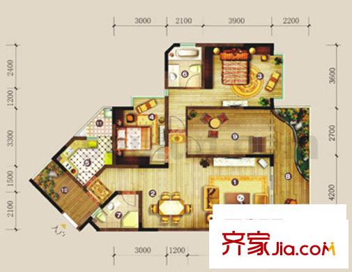 豐業(yè)御景銘洲戶型圖E棟8號(hào)戶型 2室2廳2衛(wèi)1廚
