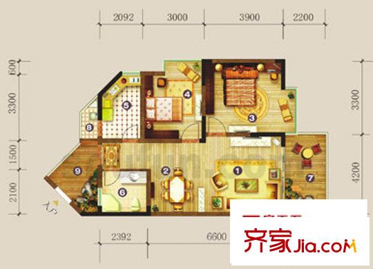 豐業(yè)御景銘洲戶型圖E棟3號(hào)戶型 2室2廳1衛(wèi)1廚