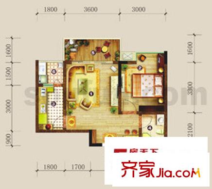 豐業(yè)御景銘洲戶型圖A棟2號(hào)戶型(2到18F) 1室2廳1衛(wèi)1廚