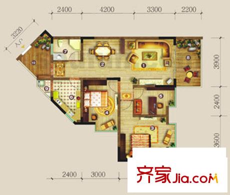 豐業(yè)御景銘洲戶型圖E棟2號(hào)戶型 3室2廳1衛(wèi)1廚