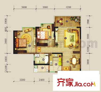 豐業(yè)御景銘洲戶型圖A棟1號(hào)戶型 2室2廳1衛(wèi)1廚