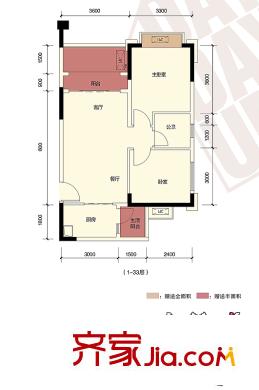 金科陽光小鎮(zhèn)天天向上戶型圖一期3、5棟6號戶型標(biāo)準(zhǔn)層 2室2廳1衛(wèi)1廚
