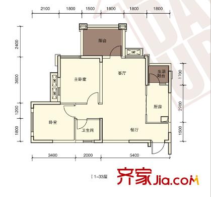 金科陽光小鎮(zhèn)天天向上戶型圖一期2棟2號9號戶型標(biāo)準(zhǔn)層 2室2廳1衛(wèi)1廚