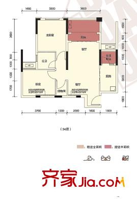 金科陽光小鎮(zhèn)天天向上戶型圖一期3、5棟5號戶型標(biāo)準(zhǔn)層 2室2廳1衛(wèi)1廚