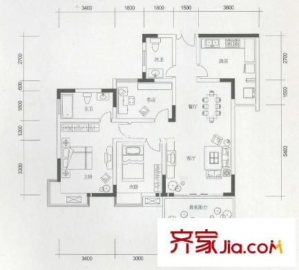 新城馨苑戶型圖戶型圖3 2室2廳2衛(wèi)1廚