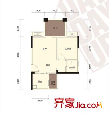 金科陽光小鎮(zhèn)天天向上戶型圖一期2棟1號10號戶型標(biāo)準(zhǔn)層 1室2廳1衛(wèi)1廚