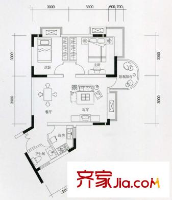 新城馨苑戶型圖戶型圖2 2室2廳1衛(wèi)1廚