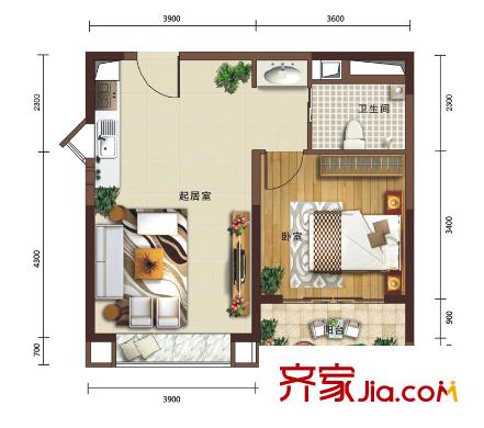 英利國(guó)際廣場(chǎng)戶型圖一期4號(hào)樓標(biāo)準(zhǔn)層A4戶型 1室1廳1衛(wèi)1廚