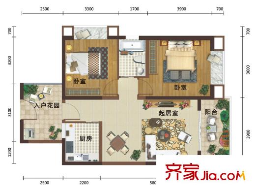 英利國(guó)際廣場(chǎng)戶型圖一期4號(hào)樓標(biāo)準(zhǔn)層B4戶型 2室2廳1衛(wèi)1廚