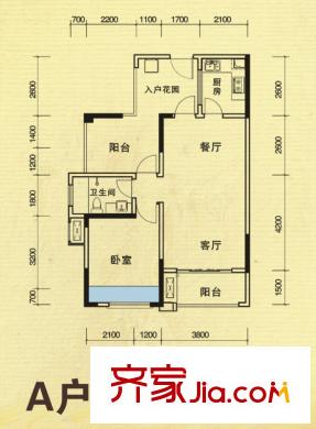 龍德悠彩郡一期1/2/3號(hào)樓標(biāo)準(zhǔn)層A戶型 1室2廳1衛(wèi)1廚