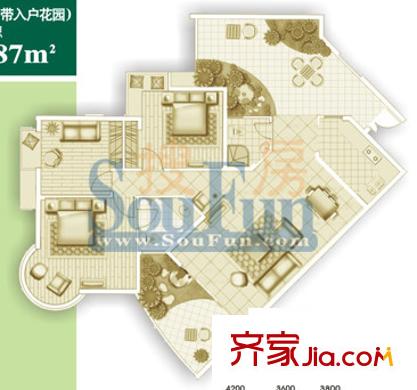 華彩俊豪戶型圖3X2錯層帶入戶花園 3室2廳2衛(wèi)1廚