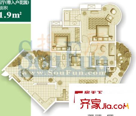 華彩俊豪戶型圖3X2錯層帶入戶花園 3室2廳2衛(wèi)1廚
