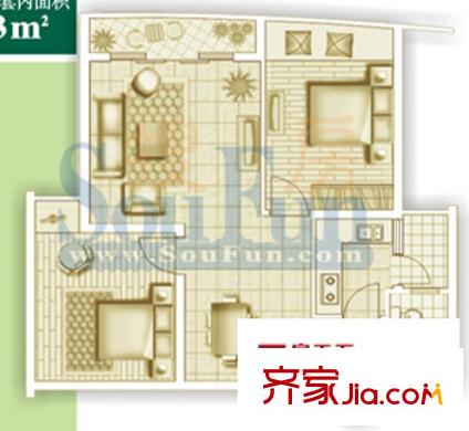 華彩俊豪戶型圖2X2I 2室2廳1衛(wèi)1廚