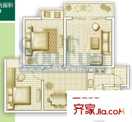 華彩俊豪戶型圖2X2I 2室2廳1衛(wèi)1廚