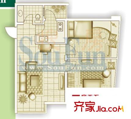 華彩俊豪戶型圖2X2I 2室1廳1衛(wèi)1廚