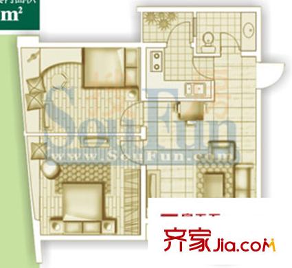 華彩俊豪戶型圖2X2I 2室1廳1衛(wèi)1廚