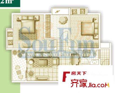 華彩俊豪戶型圖3X2I 2室2廳1衛(wèi)1廚