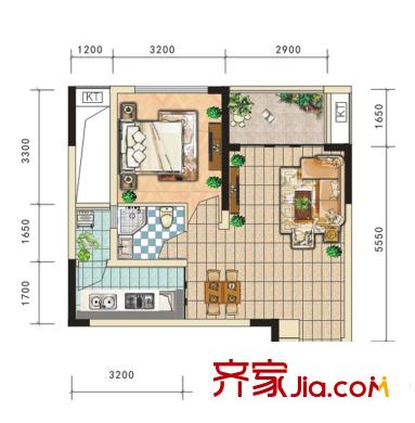 東方劍橋戶型圖二期附2號樓標(biāo)準(zhǔn)層D戶型 1室1廳1衛(wèi)1廚