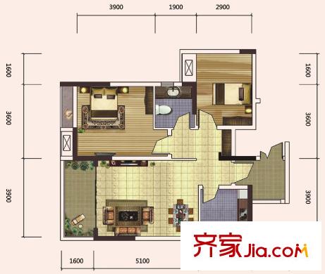 東方劍橋戶型圖三期7號樓標(biāo)準(zhǔn)層1號房 2室2廳1衛(wèi)1廚