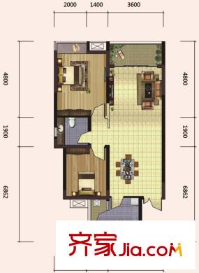 東方劍橋戶型圖三期8號樓標(biāo)準(zhǔn)層2、6號房 2室2廳1衛(wèi)1廚