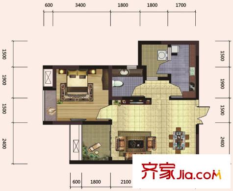 東方劍橋戶型圖三期7號樓標(biāo)準(zhǔn)層2、5、8號房 1室2廳1衛(wèi)1廚