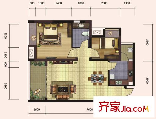 東方劍橋戶型圖三期7號樓標(biāo)準(zhǔn)層3、4號房 2室2廳1衛(wèi)1廚