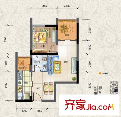 金融街金悅城戶型圖二期2A、2B棟戶型2標準層 1室2廳1衛(wèi)1廚