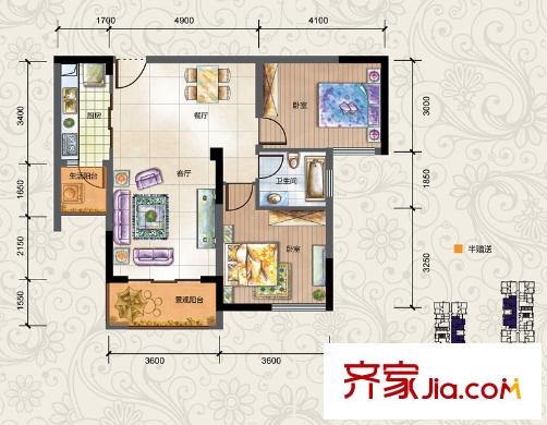 金融街金悅城戶型圖二期2A、2B棟戶型3標準層 2室2廳1衛(wèi)1廚