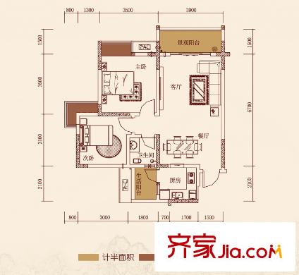 春語(yǔ)江山一期7號(hào)樓標(biāo)準(zhǔn)層4號(hào)戶型 2室2廳1衛(wèi)1廚
