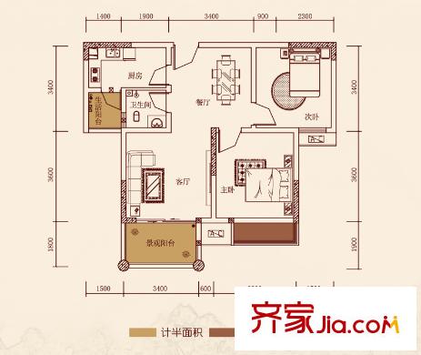 春語(yǔ)江山一期7號(hào)樓標(biāo)準(zhǔn)層2號(hào)戶型 2室2廳1衛(wèi)1廚