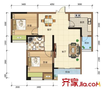 金融街金悅城戶型圖一期5號(hào)樓標(biāo)準(zhǔn)層B戶型 2室2廳1衛(wèi)1廚