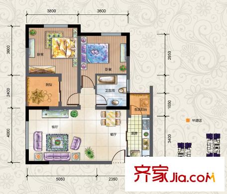 金融街金悅城戶型圖二期2A、2B棟戶型4標(biāo)準(zhǔn)層 2室2廳1衛(wèi)1廚