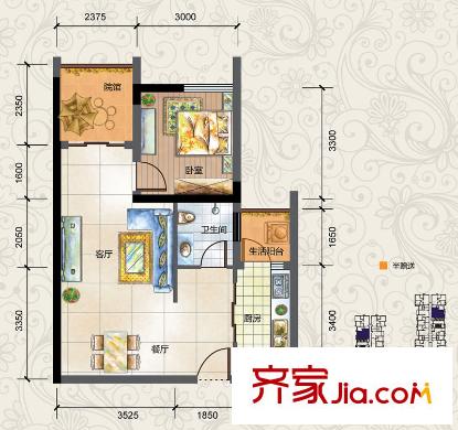 金融街金悅城戶型圖二期2A、2B棟戶型1標(biāo)準(zhǔn)層 1室2廳1衛(wèi)1廚