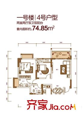 春語(yǔ)江山一期1號(hào)樓標(biāo)準(zhǔn)層4號(hào)房 2室2廳2衛(wèi)1廚
