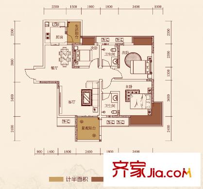 春語(yǔ)江山一期7號(hào)樓標(biāo)準(zhǔn)層1號(hào)戶型 3室2廳2衛(wèi)1廚