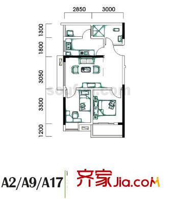 學(xué)林佳苑戶型圖A2、A9、A17 2室2廳1衛(wèi)1廚