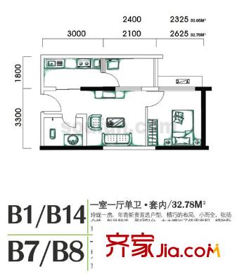 學(xué)林佳苑戶型圖B1、B14 1室1廳1衛(wèi)1廚