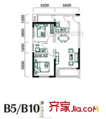 學(xué)林佳苑戶型圖B5、B10 2室2廳1衛(wèi)1廚
