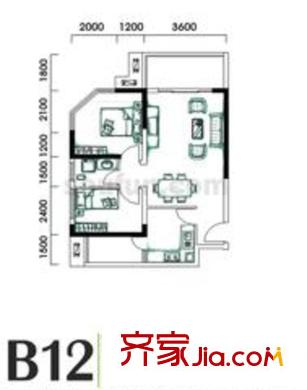 學(xué)林佳苑戶型圖B12 2室2廳1衛(wèi)1廚